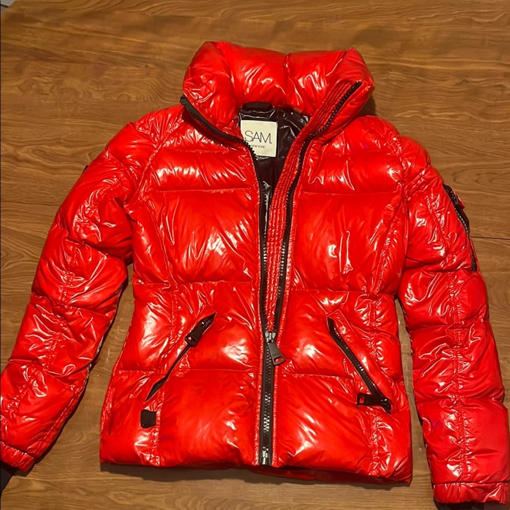 SAM. Red Puffer Jacket High Shine Insulated